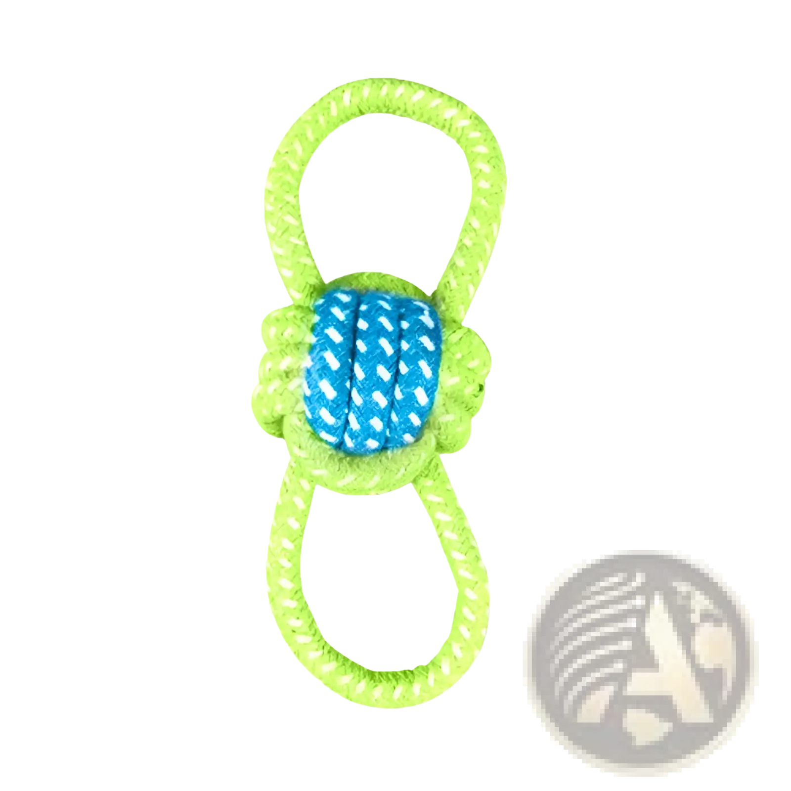 Bright green rope dog toy with blue textured knot designed for small and medium dogs in 7 variants pack
