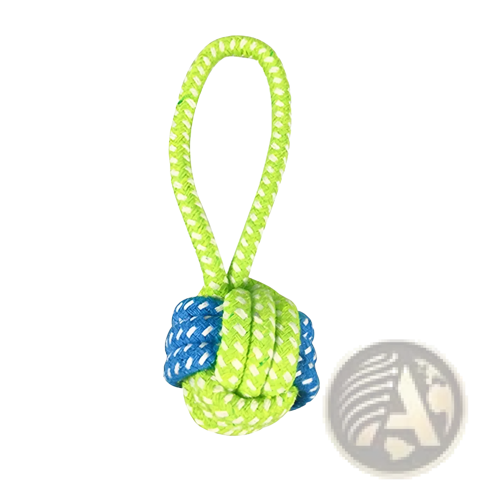 Dog rope toy for small and medium dogs bright green and blue knotted rope with loop handle for chewing play