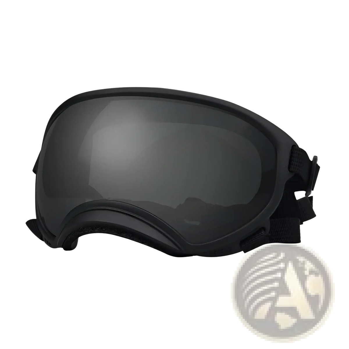 Black dog ski goggles with sleek matte finish and adjustable straps designed for windproof anti fog pet eyewear
