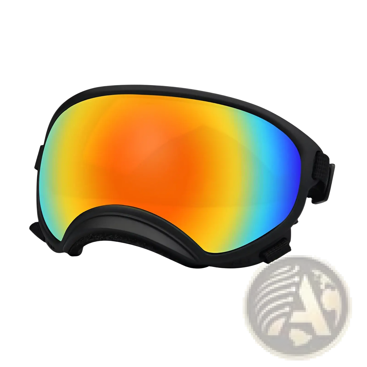 Black dog ski goggles with vibrant orange to blue gradient mirrored lens windproof antifog pet eyewear