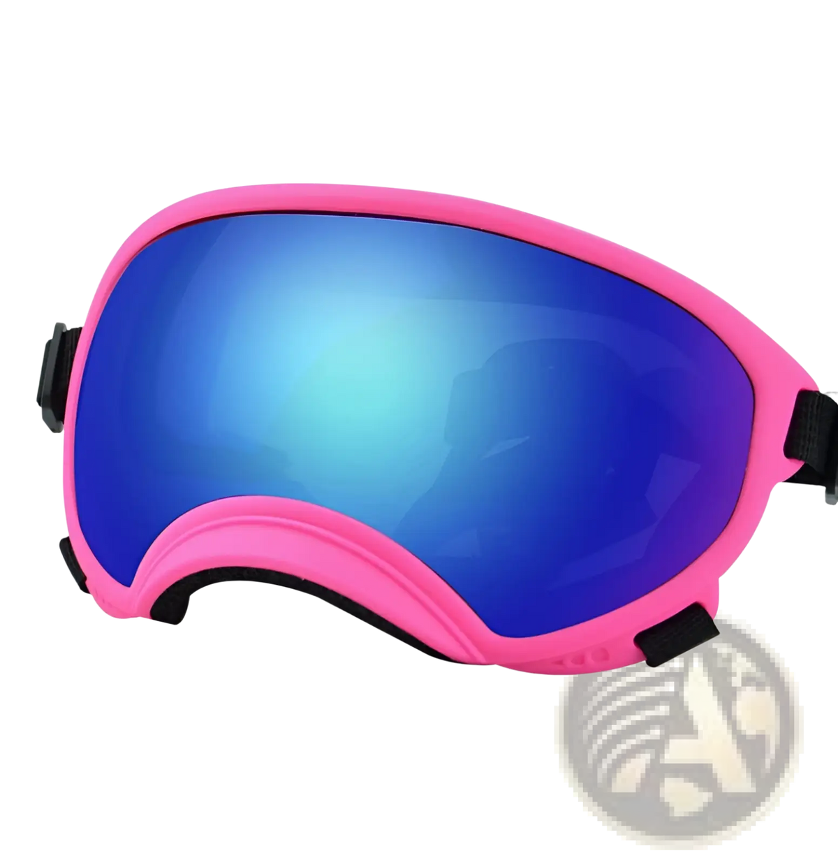 Vibrant pink dog ski goggles with reflective blue mirrored lens black adjustable straps windproof anti fog eyewear