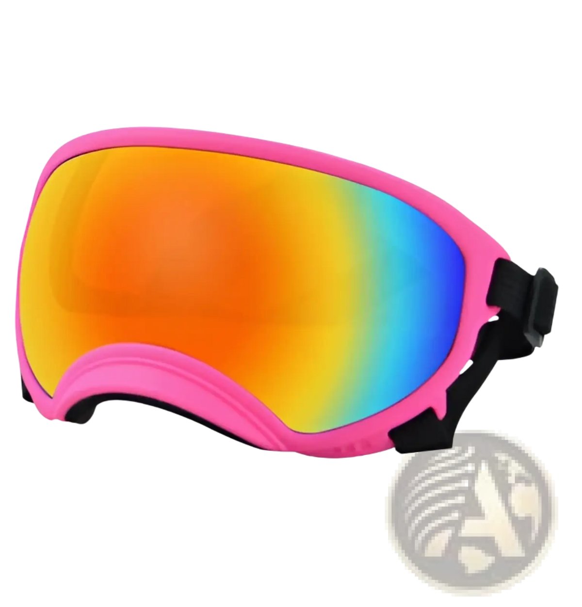Pink dog ski goggles with vibrant orange to blue gradient mirrored lens windproof and anti fog pet eyewear