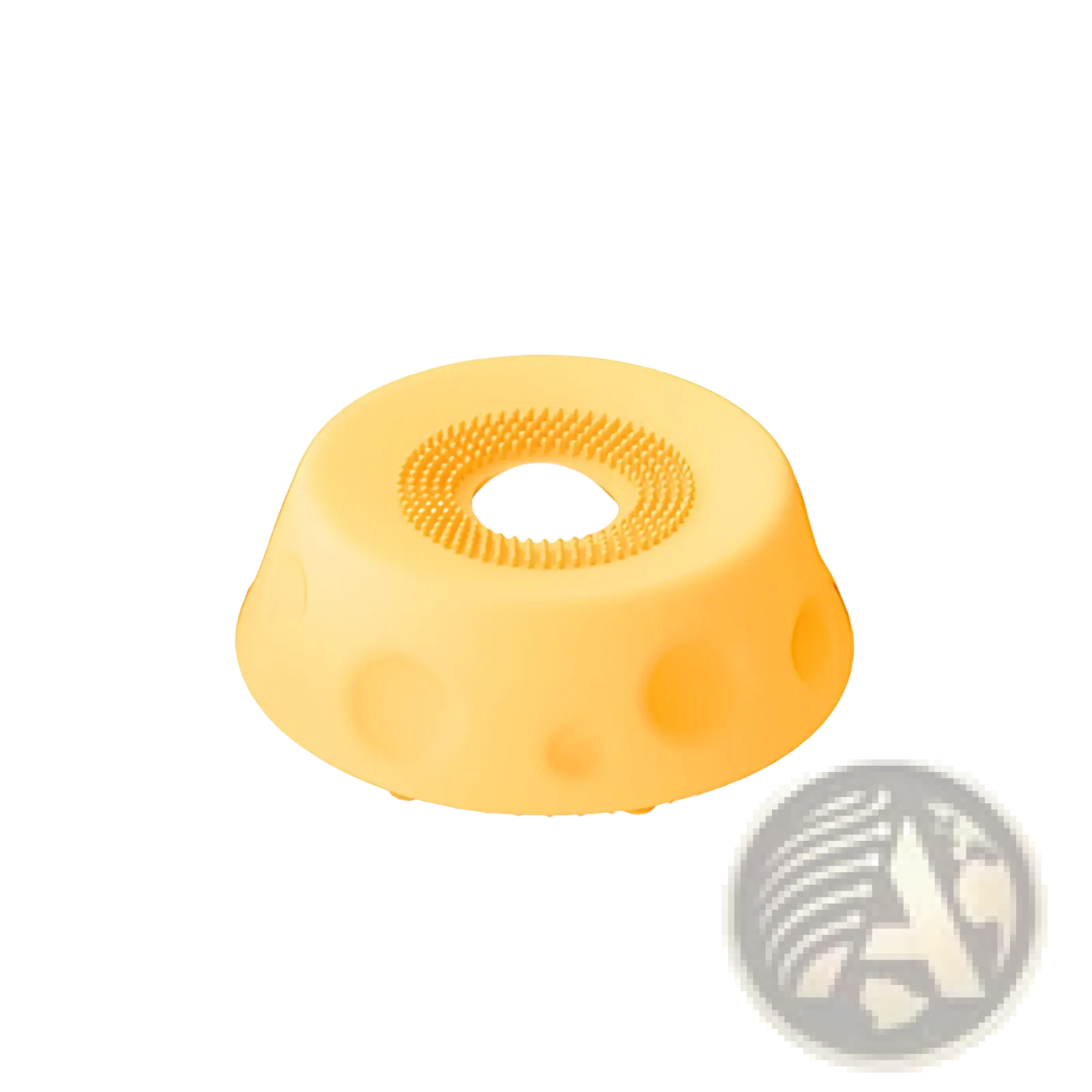 Yellow silicone facial cleansing brush with soft bristles and white circular pad for dog slow feeder licking bowl silicone pet mat