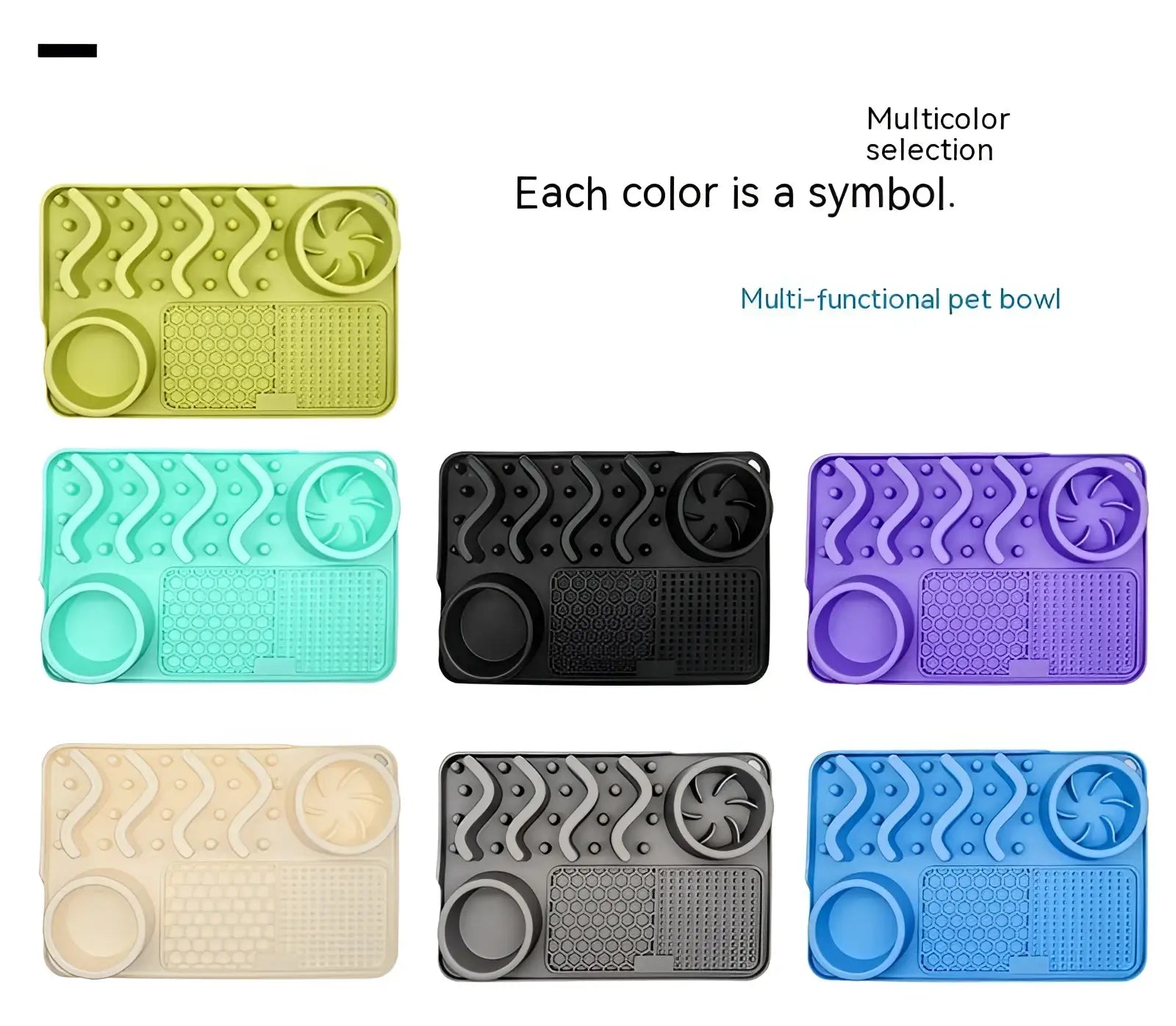 Multicolor silicone dog slow feeder licking mat with textured surfaces and integrated feeding compartments for pets