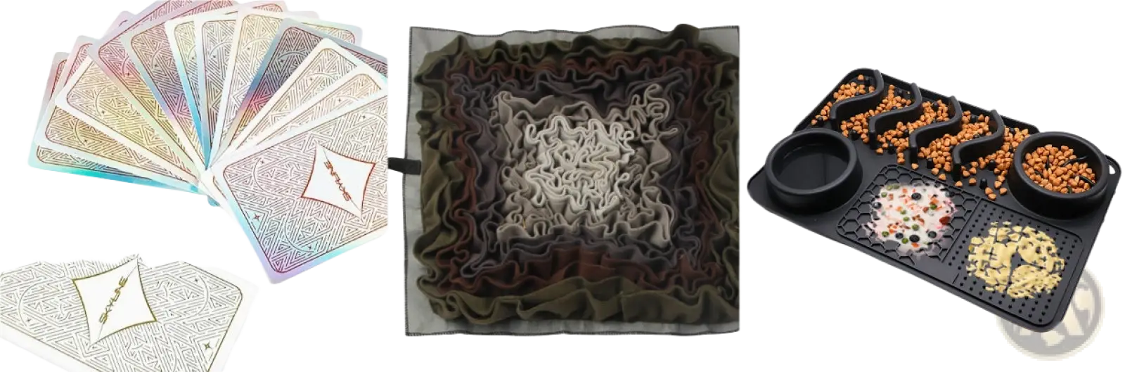 Iridescent silicone dog slow feeder licking mat with geometric pattern and diamond-shaped cutouts for pets