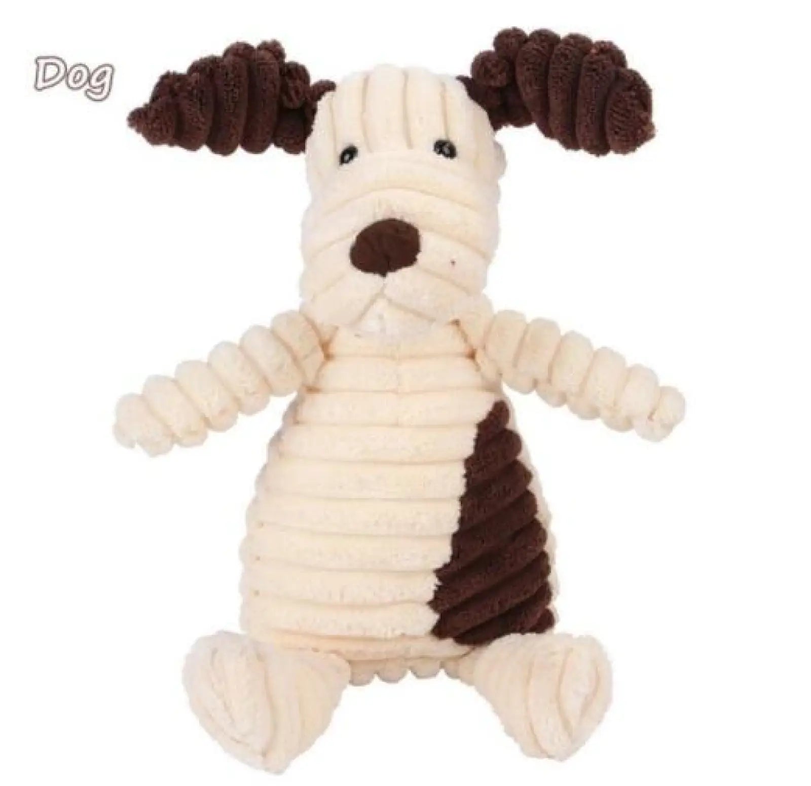 Corduroy dog squeaky toy molar plush in cream and brown with floppy ears and textured ribbed fabric for pets