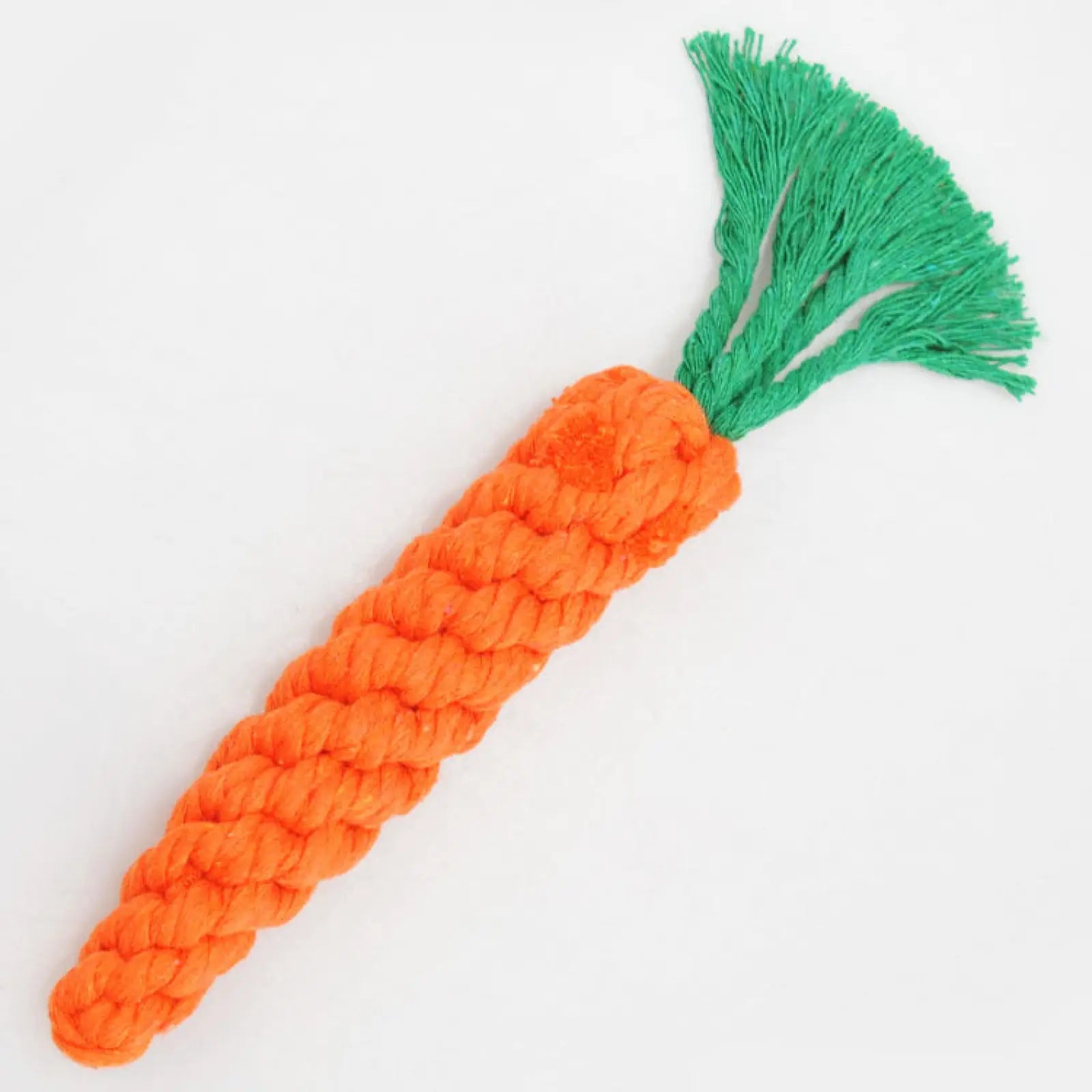 Orange braided rope carrot dog squeaky toy with green tassel top for molar plush chewing play