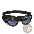 Black dog sunglasses with reflective rainbow lenses uv protection foldable pet goggles with flexible elastic strap medium size