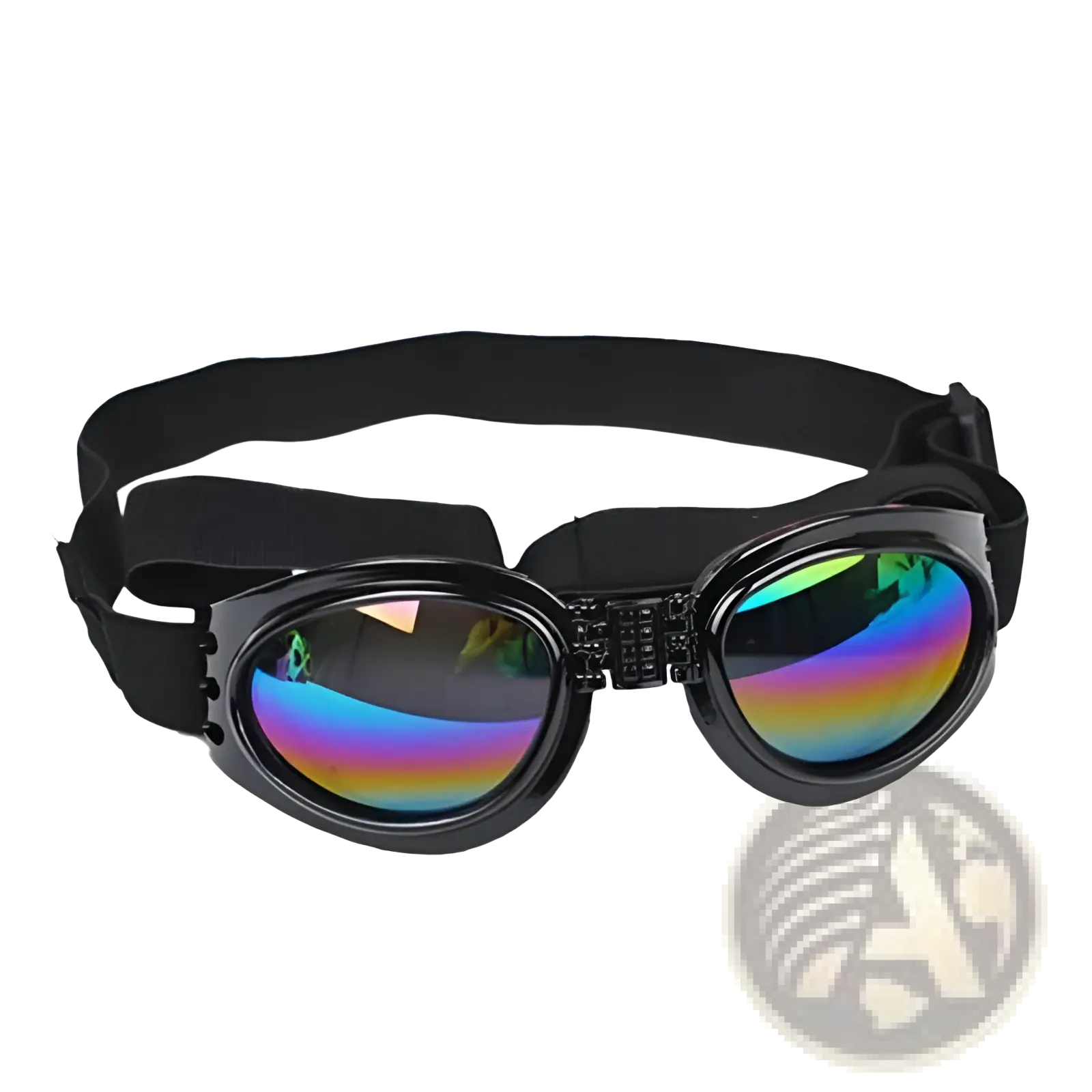 Black dog sunglasses with reflective rainbow lenses uv protection foldable pet goggles with flexible elastic strap medium size
