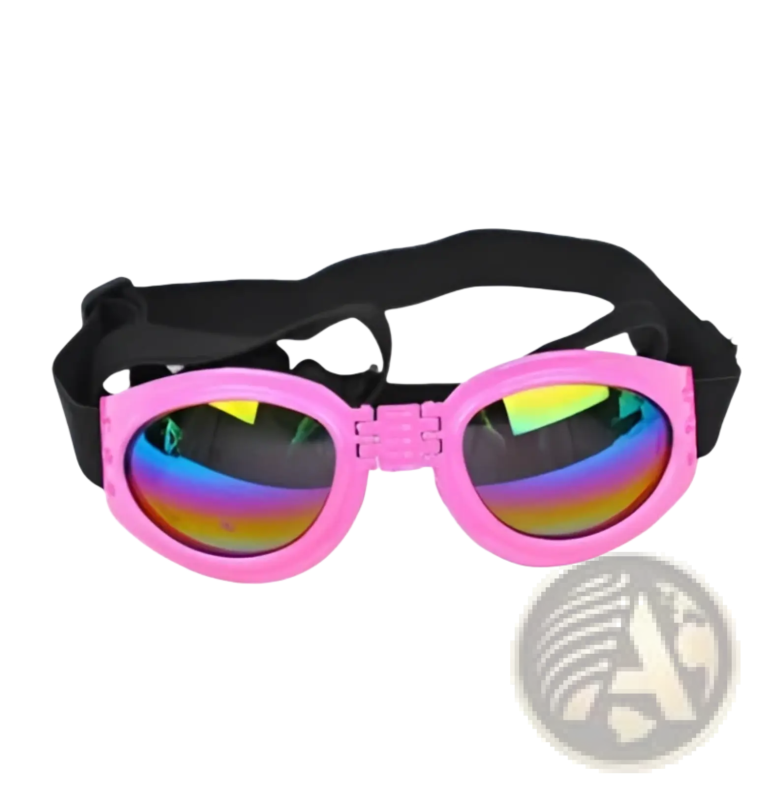 Dog sunglasses uv protection foldable pet goggles medium with pink frame rainbow reflective lenses and black adjustable strap