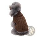 Brown cable knit wool dog sweater designed for warmth available in sizes xs to l shown from the back side
