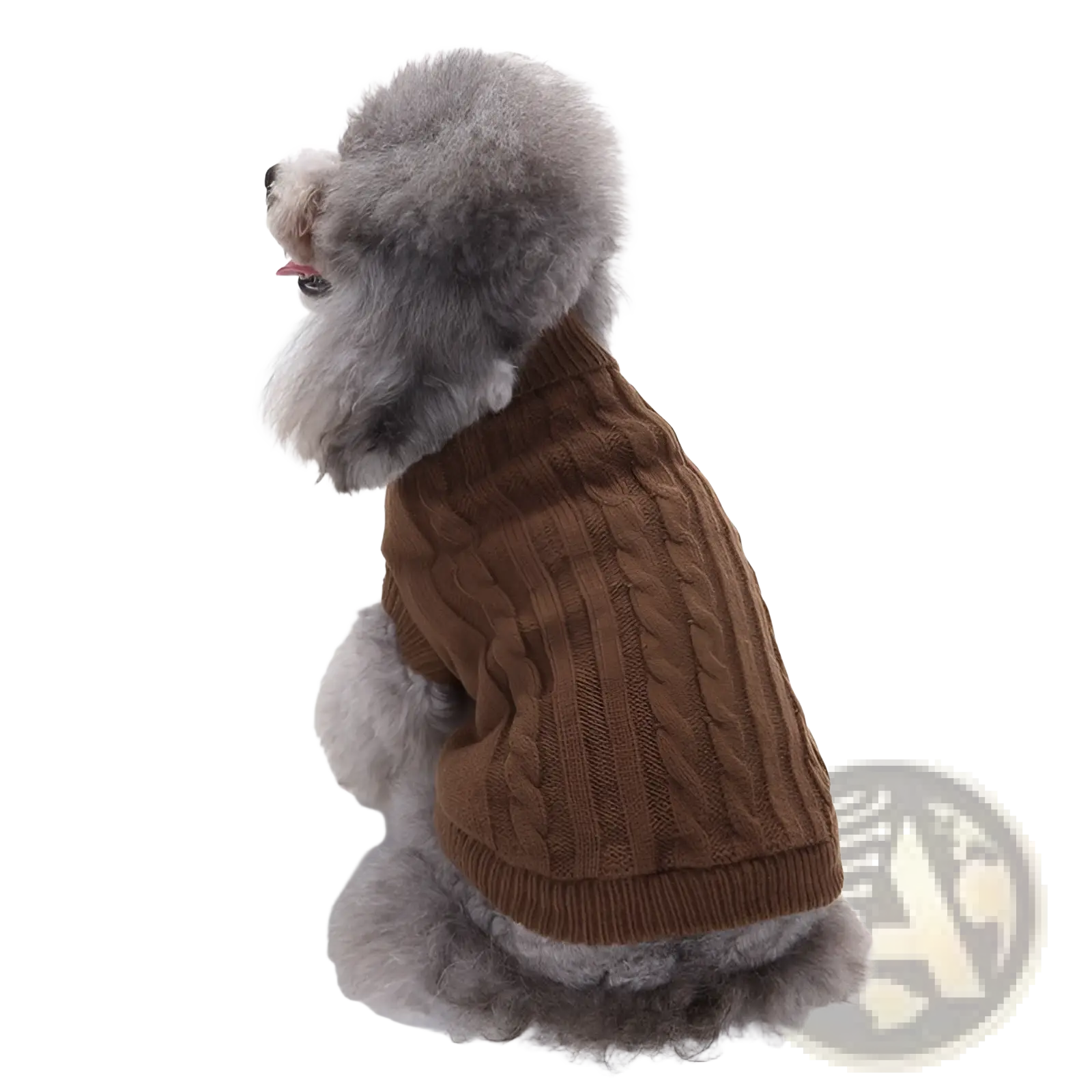 Brown cable knit warm wool dog sweater for small to large pets in xs to l sizes for cold weather apparel