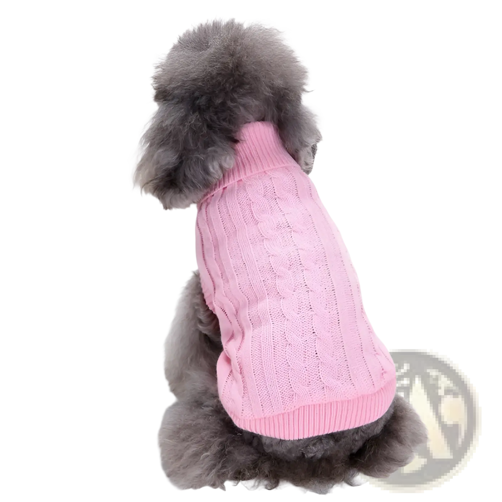 Pink cable knit warm wool dog sweater designed for pet comfort available in sizes xs to l