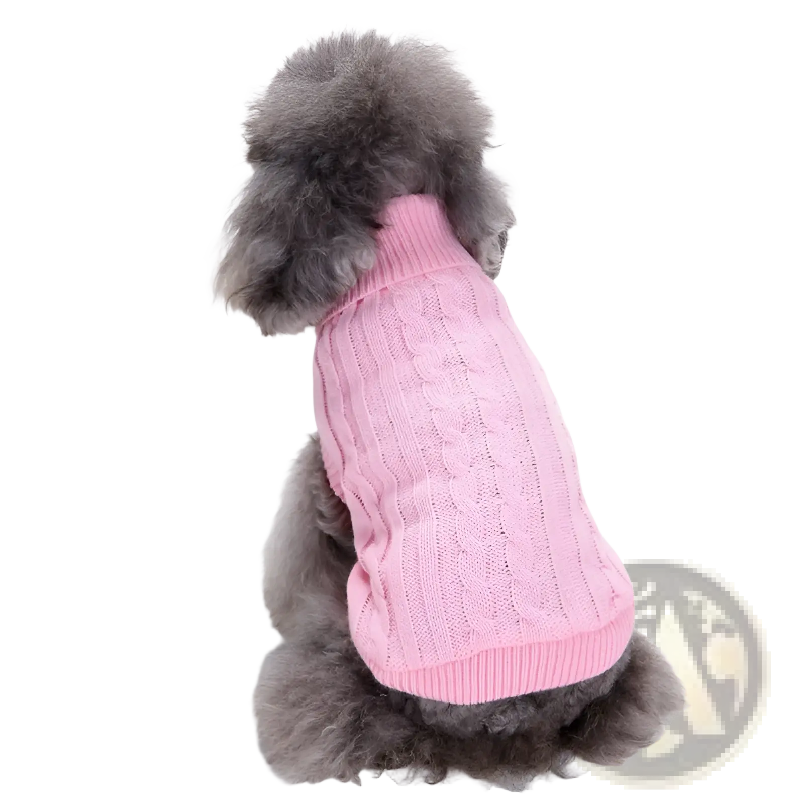 Pink cable knit warm wool dog sweater designed for pet comfort available in sizes xs to l