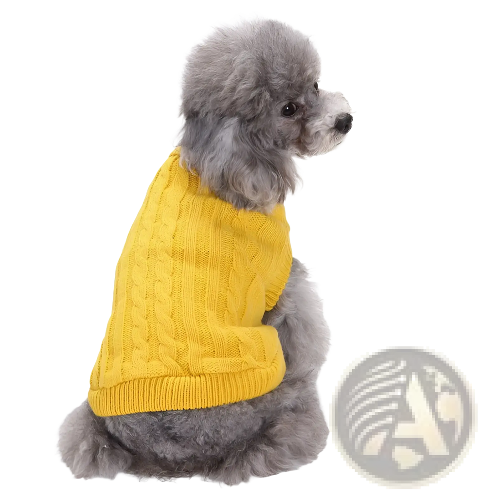 Yellow cable knit sweater for dogs made of warm wool pet apparel available in xs to l sizes