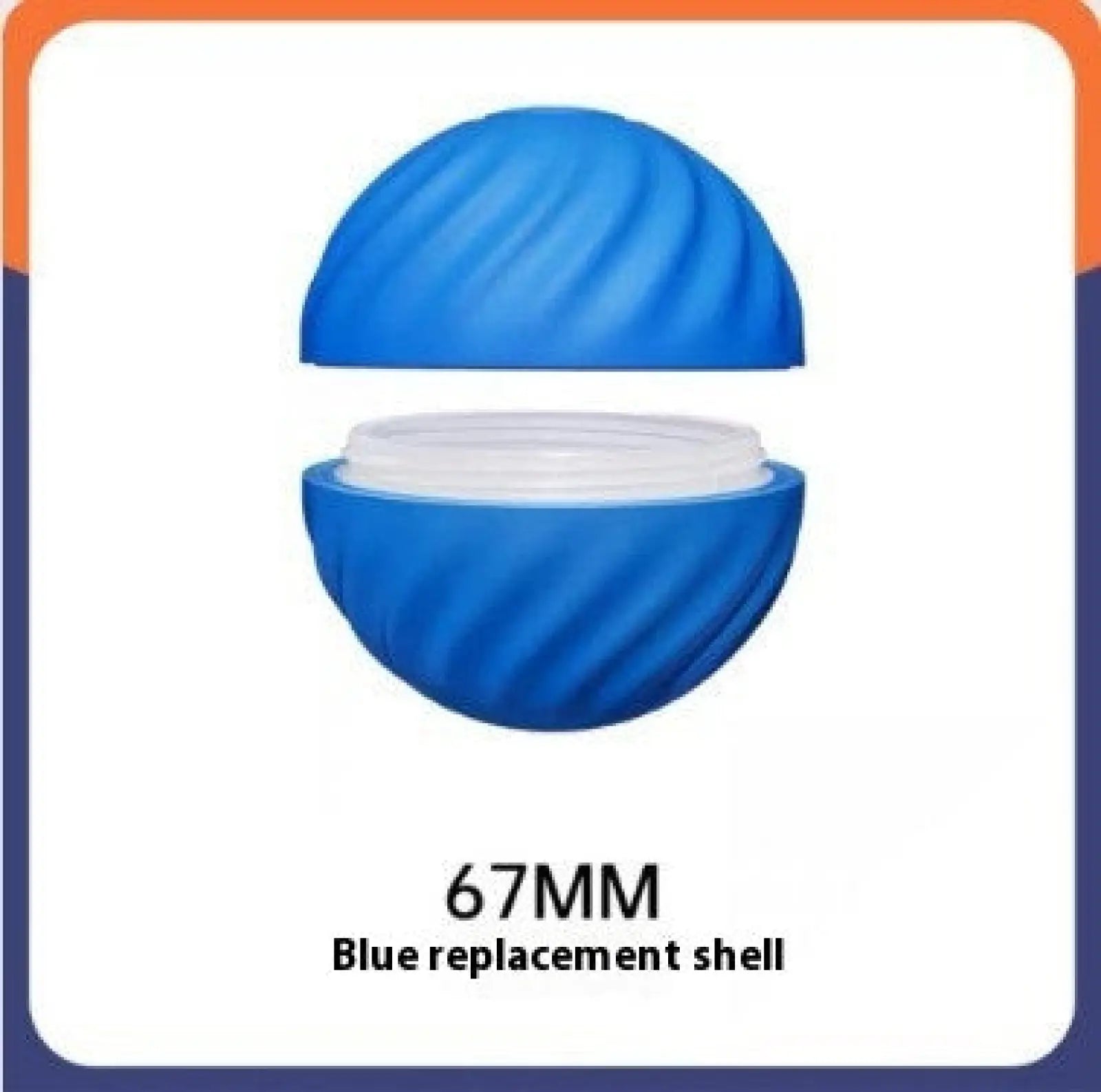 Blue 67mm rubber dog toy ball with ribbed texture and white inner lining for aggressive chewers training use