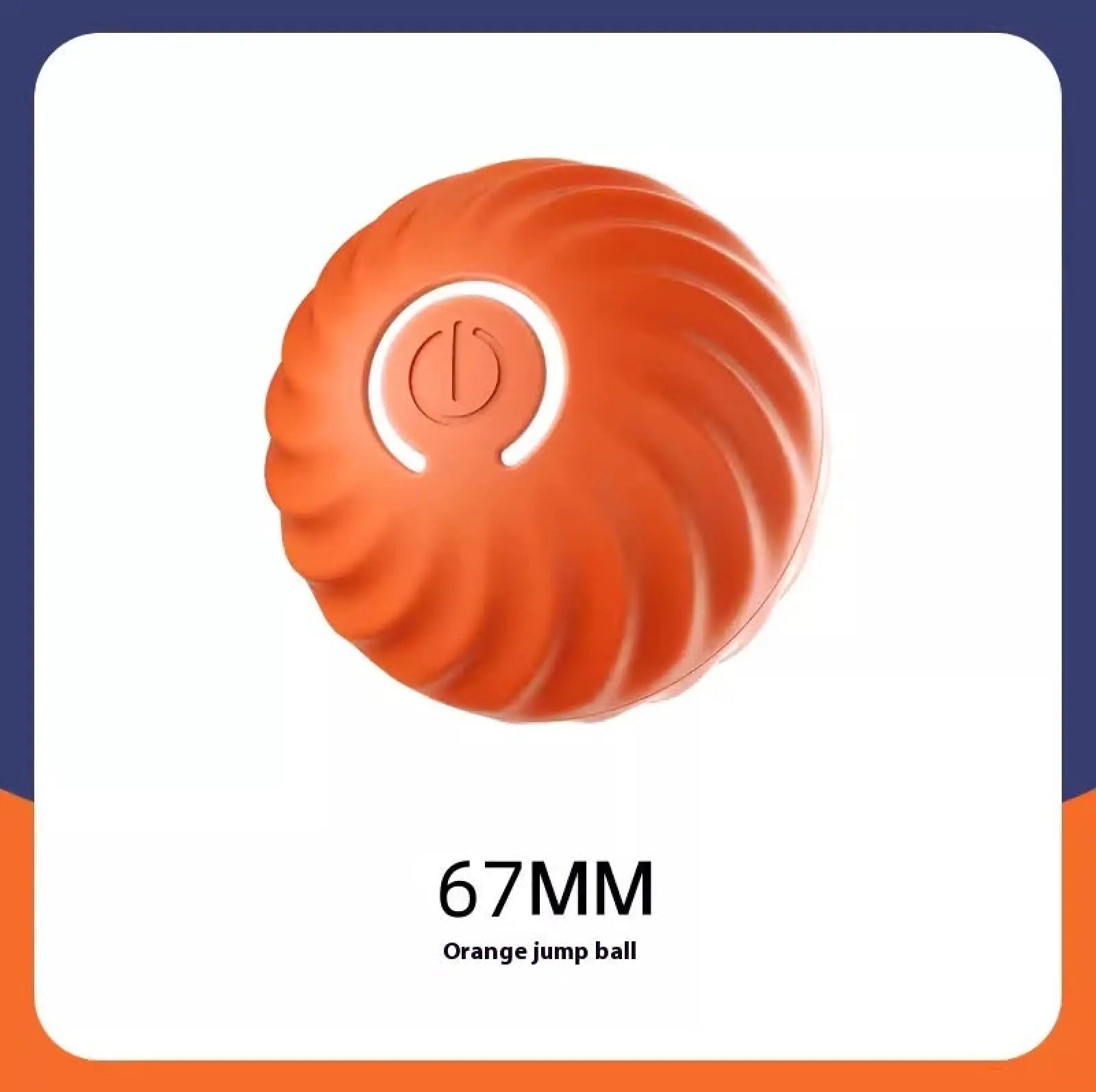 Orange 67mm rubber dog toy ball for aggressive chewers with textured spiral design and central power button