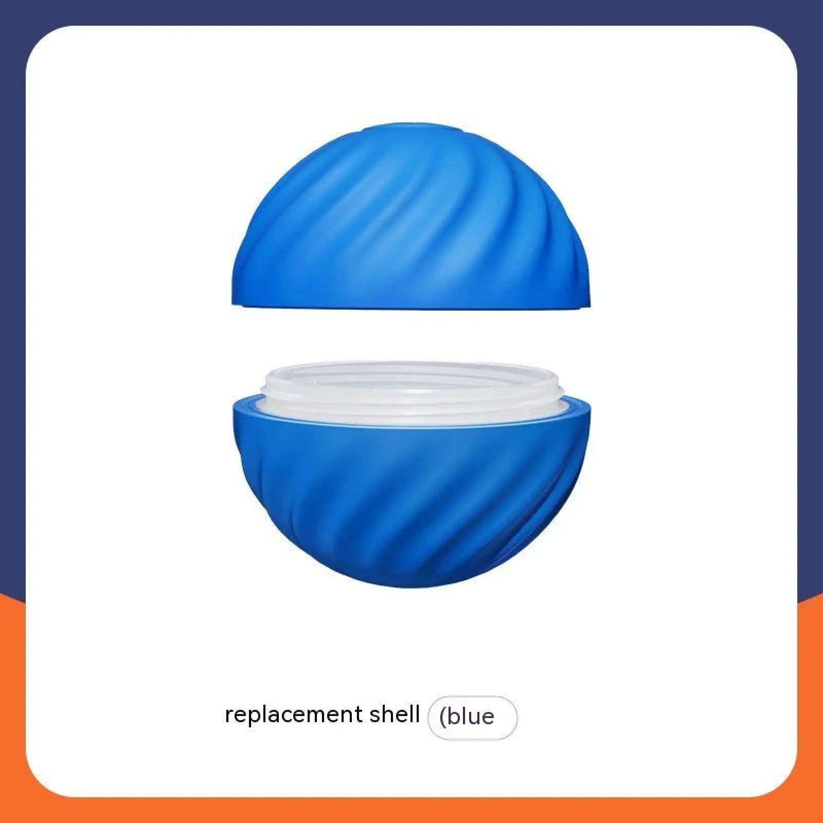 Blue ribbed plastic replacement shell with white inner lining for dog toy rubber ball for aggressive chewers training