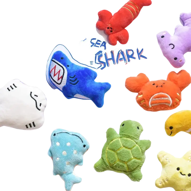 Blue plush shark dog toys pet with white underbelly and red zigzag teeth soft interactive plush toy type