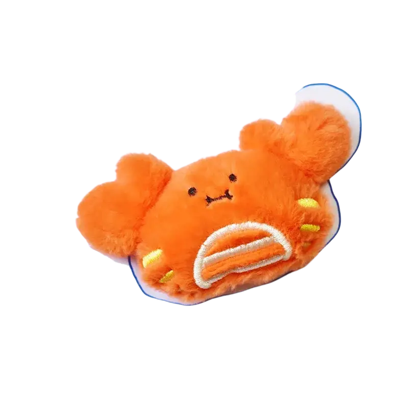 Orange plush crab-shaped dog toys pet with embroidered facial features and yellow accents for interactive play