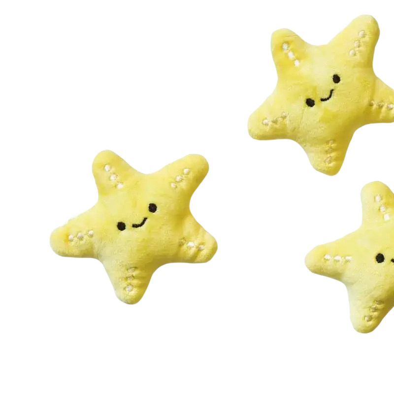Yellow plush starfish dog toys pet with embroidered features and white bead accents interactive plush toys