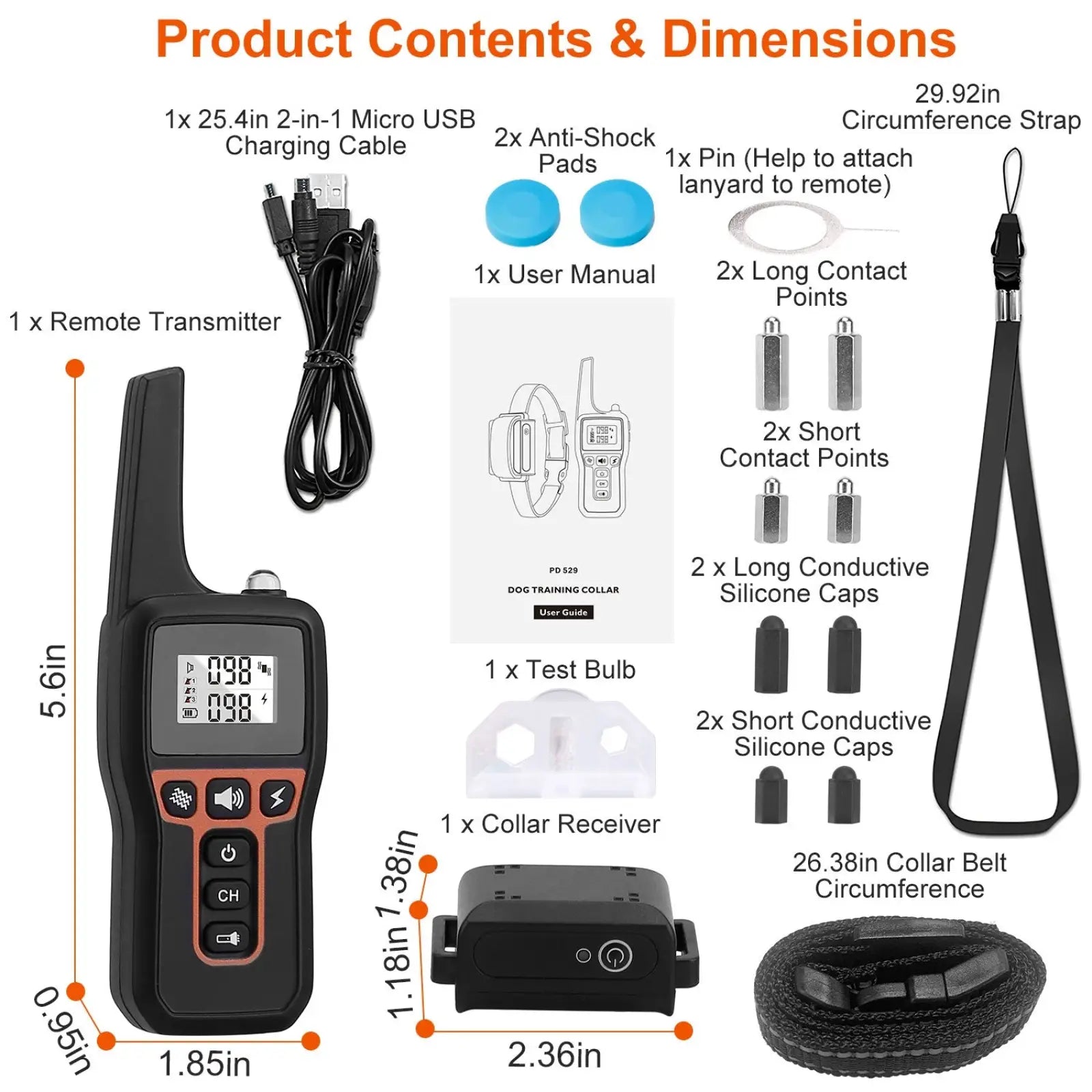 Black and orange remote transmitter with digital display for dog training collar 3280ft waterproof shock system
