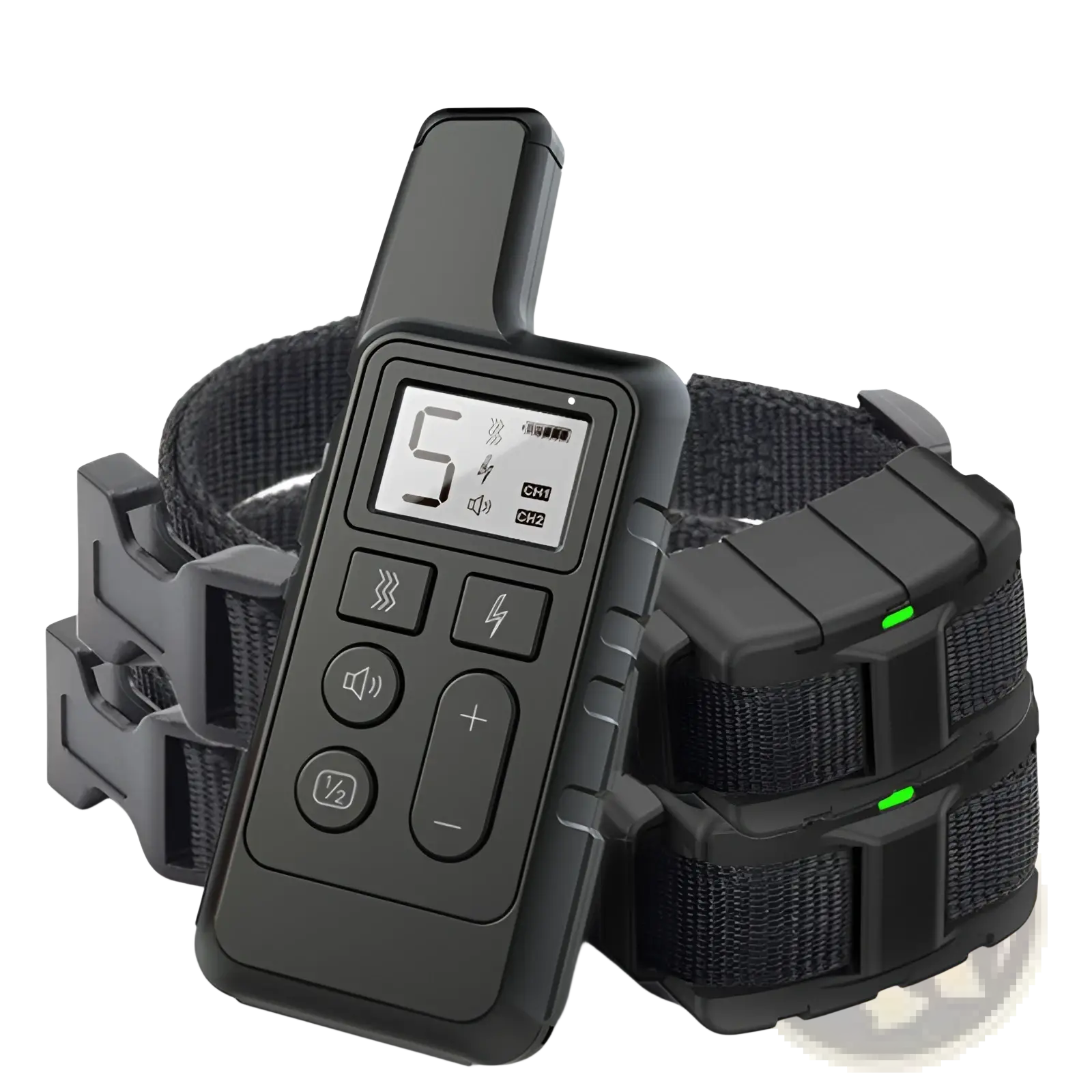Black electronic dog training collar set with two waterproof collars and a 500m remote control for effective training