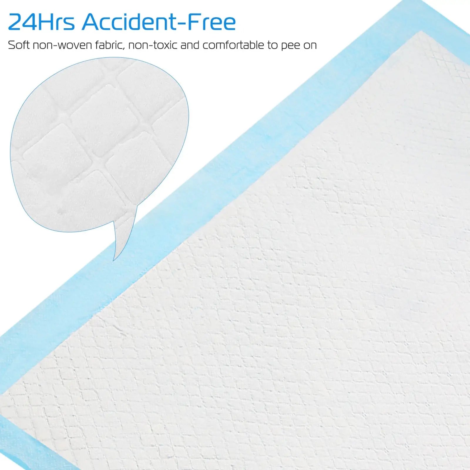 White quilted non-woven fabric dog training pad with light blue border for puppy pee mats 50-count 24x18 inch