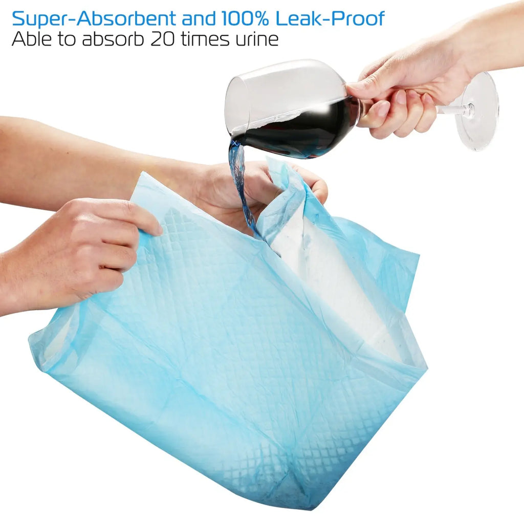 Light blue 100% leak-proof disposable dog training pad absorbs up to 20 times its weight in urine 24x18 inch 50-count