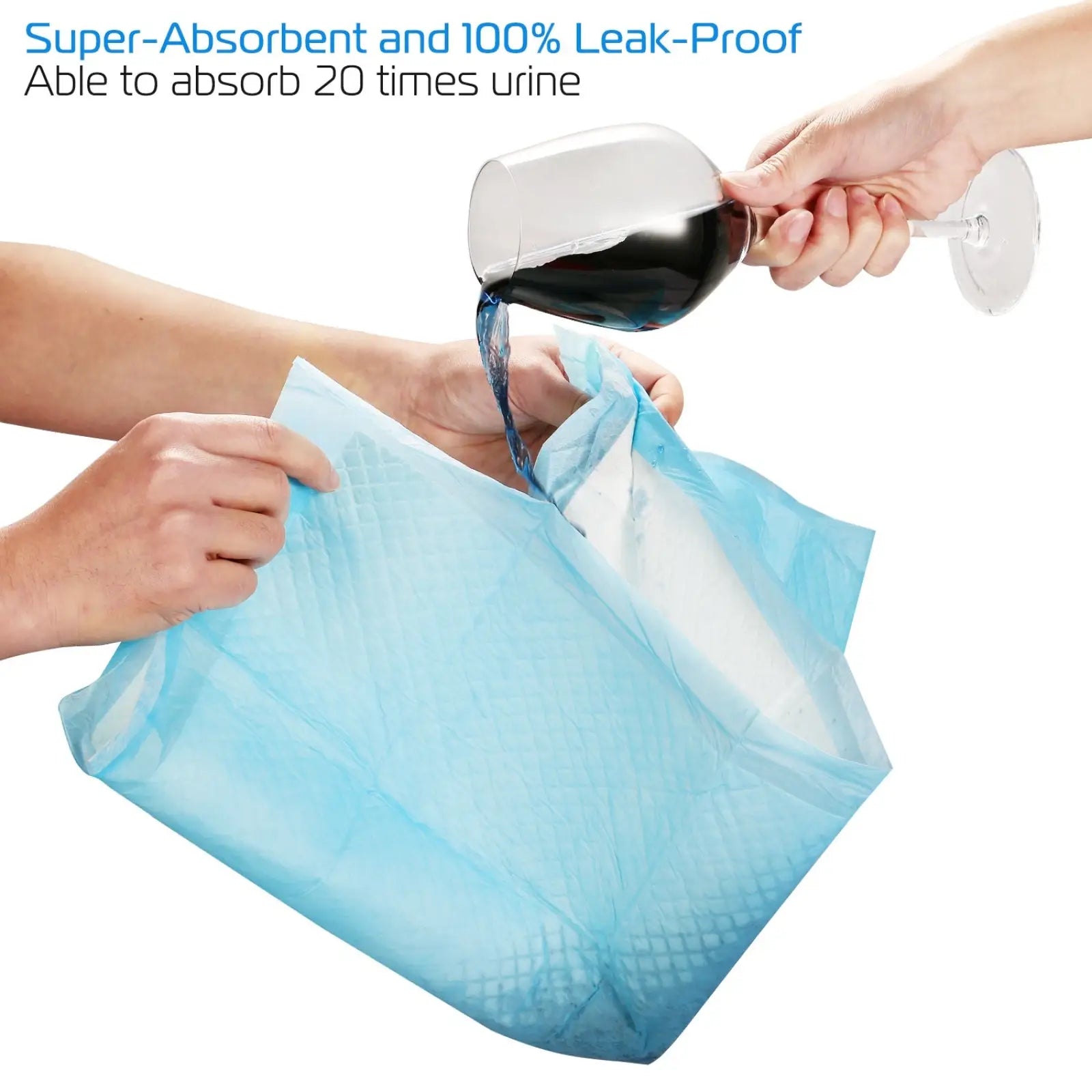 Light blue 100% leak-proof disposable dog training pad absorbs up to 20 times its weight in urine 24x18 inch 50-count