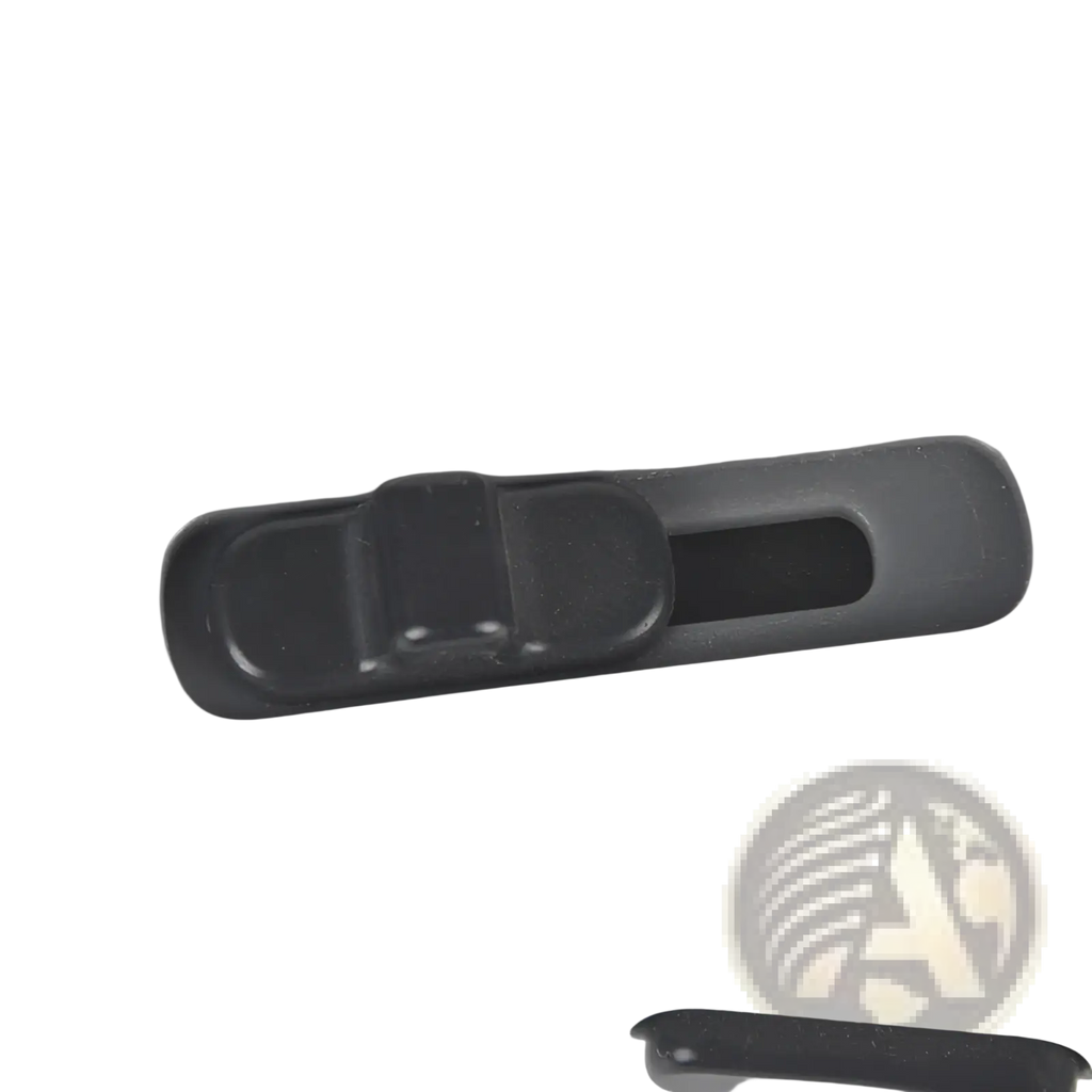 Gray plastic slide switch with black slider on gray housing of dog training snack launcher pet treat shooter