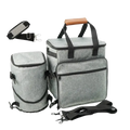 Gray insulated dog travel bag organizer backpack with black zippers straps rectangular design for food carriers