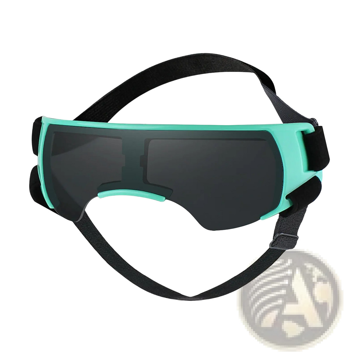 Teal and black dog UV protection goggles with a sleek modern design for eye safety during outdoor activities
