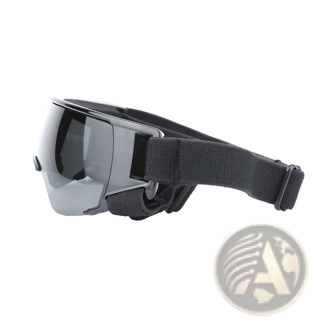 Black dog uv protection goggles with sleek matte frame and dark gray reflective lenses for outdoor eye safety