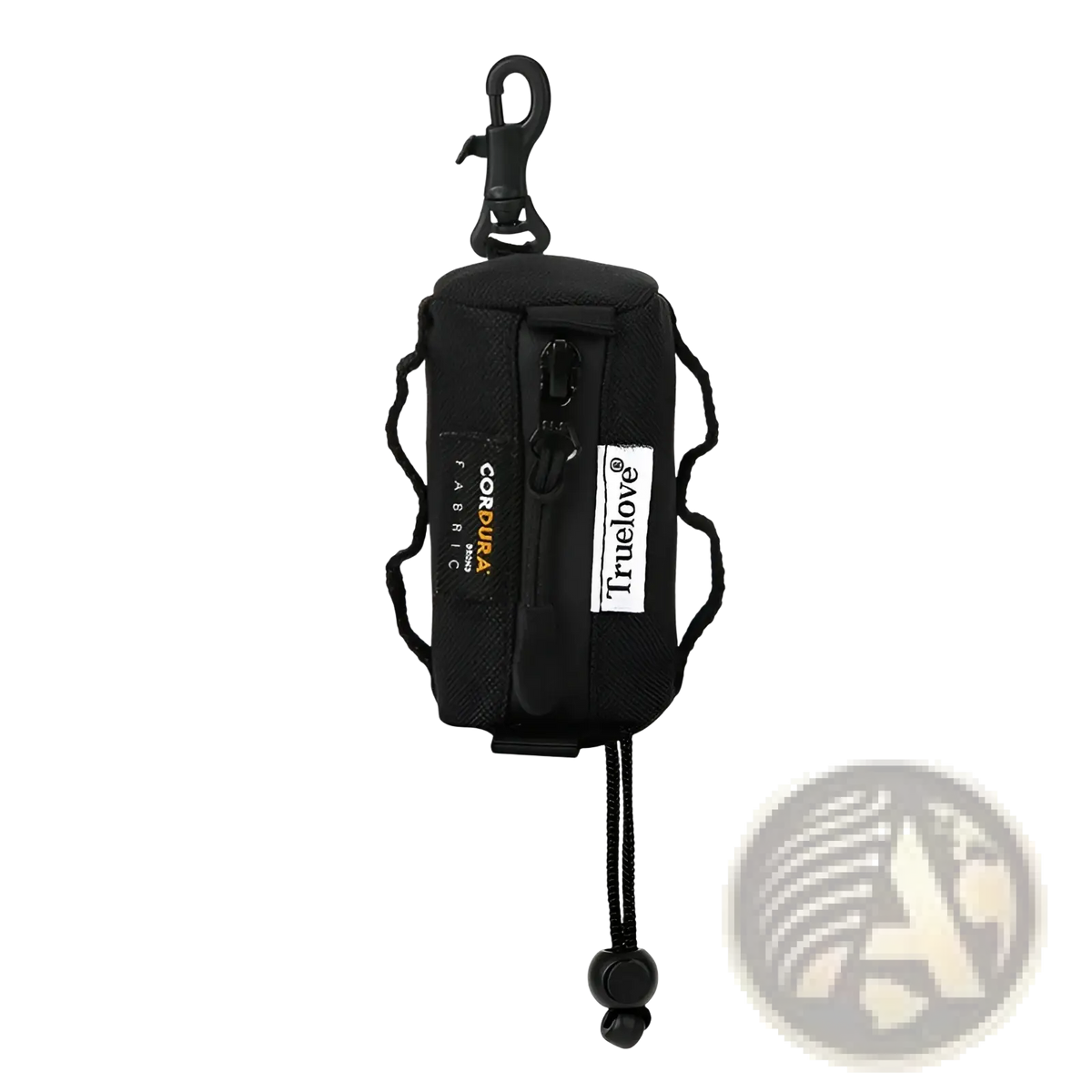 Black truelove dog waste bag holder pouch made of durable fabric with zipper closure adjustable straps and carabiner clip