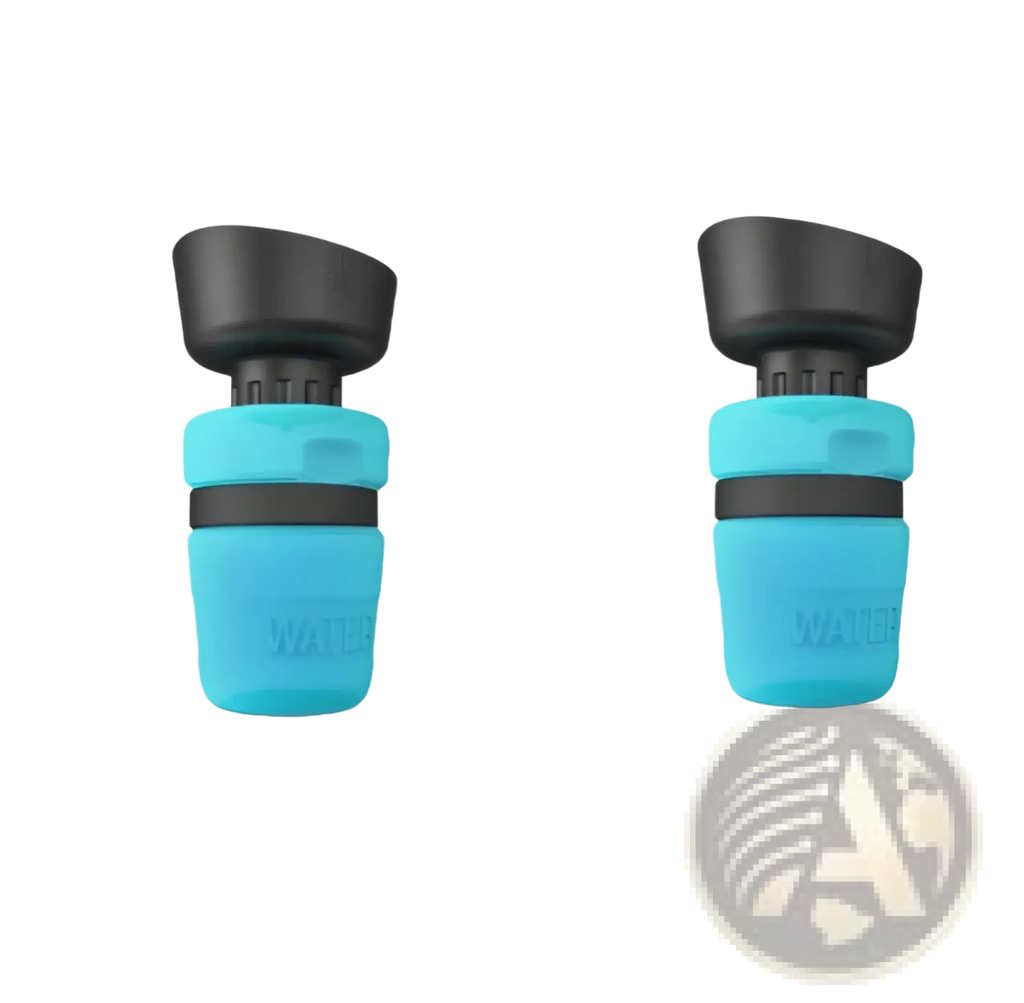 Turquoise silicone water-saving faucet aerator with black plastic top for dog water bottle foldable travel dispenser bowl