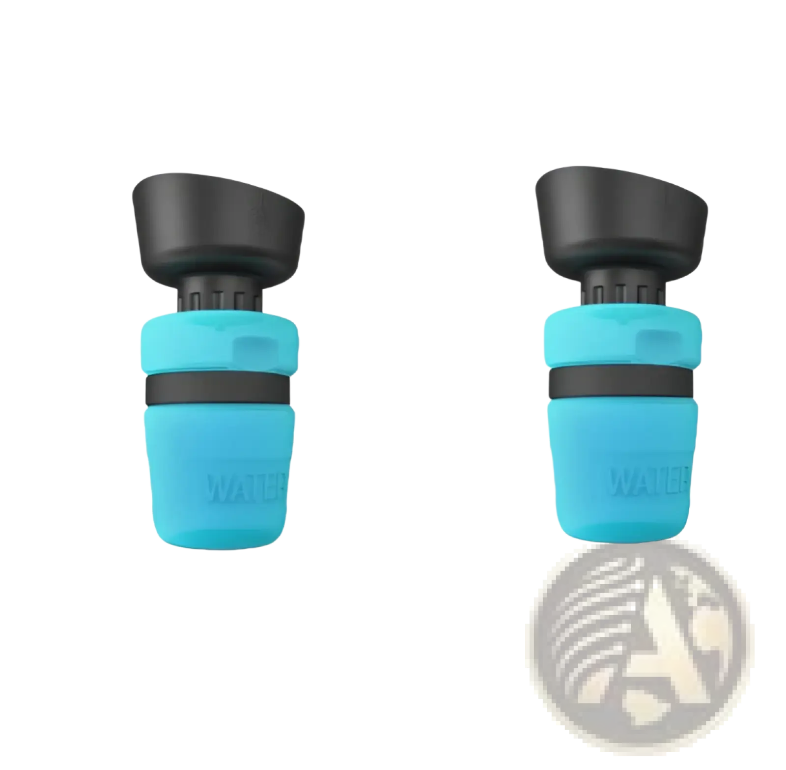 Turquoise silicone water-saving faucet aerator with black plastic top for dog water bottle foldable travel dispenser bowl
