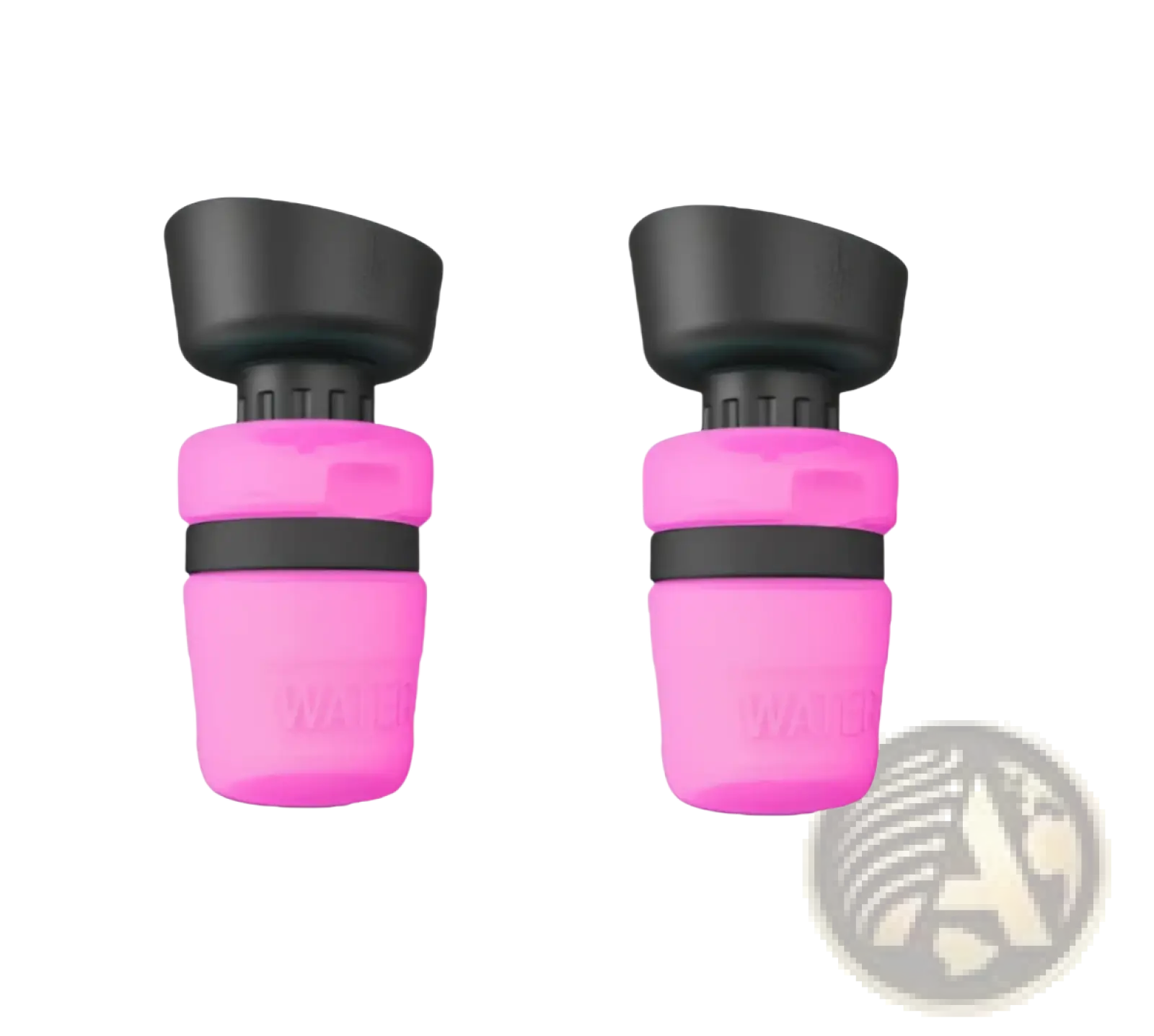 Pink and black dog water bottle foldable travel dispenser bowl with flexible silicone water-saving faucet attachments