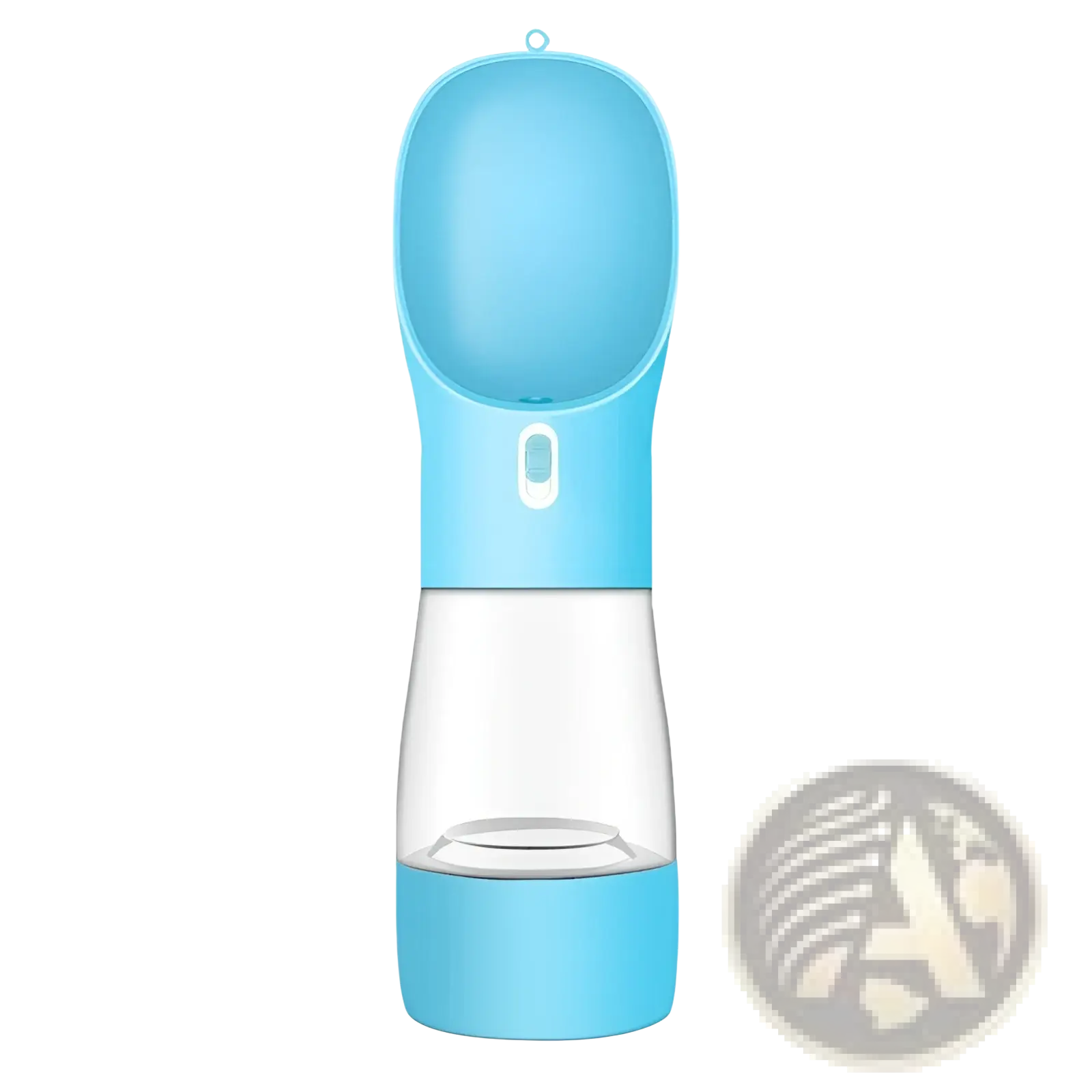 Light blue silicone and transparent plastic dog water bottle with spout for easy drinking portable travel feeder bowl 458ml