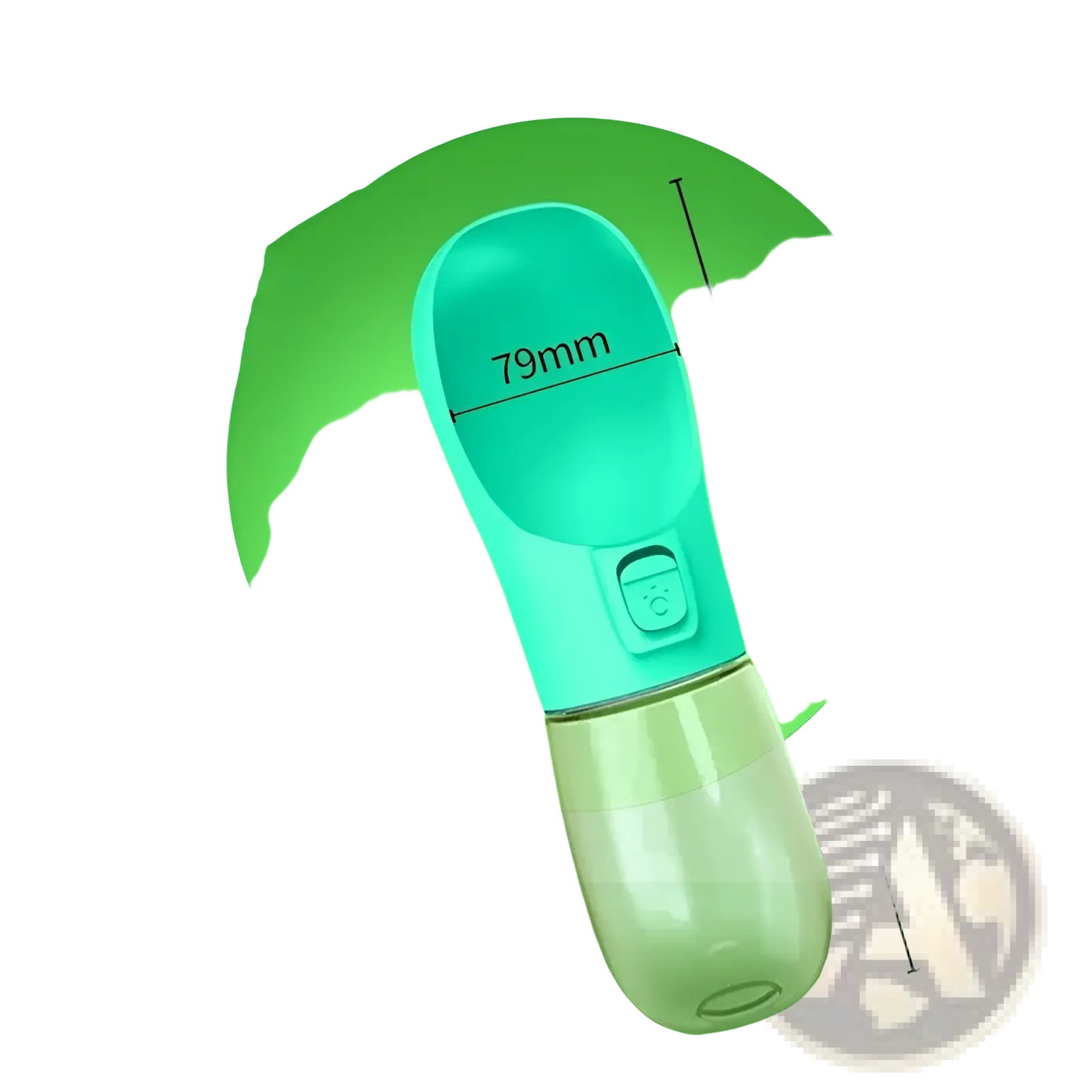 Teal and transparent plastic dog water bottle with 300ml capacity and easy drink spout for portable travel use