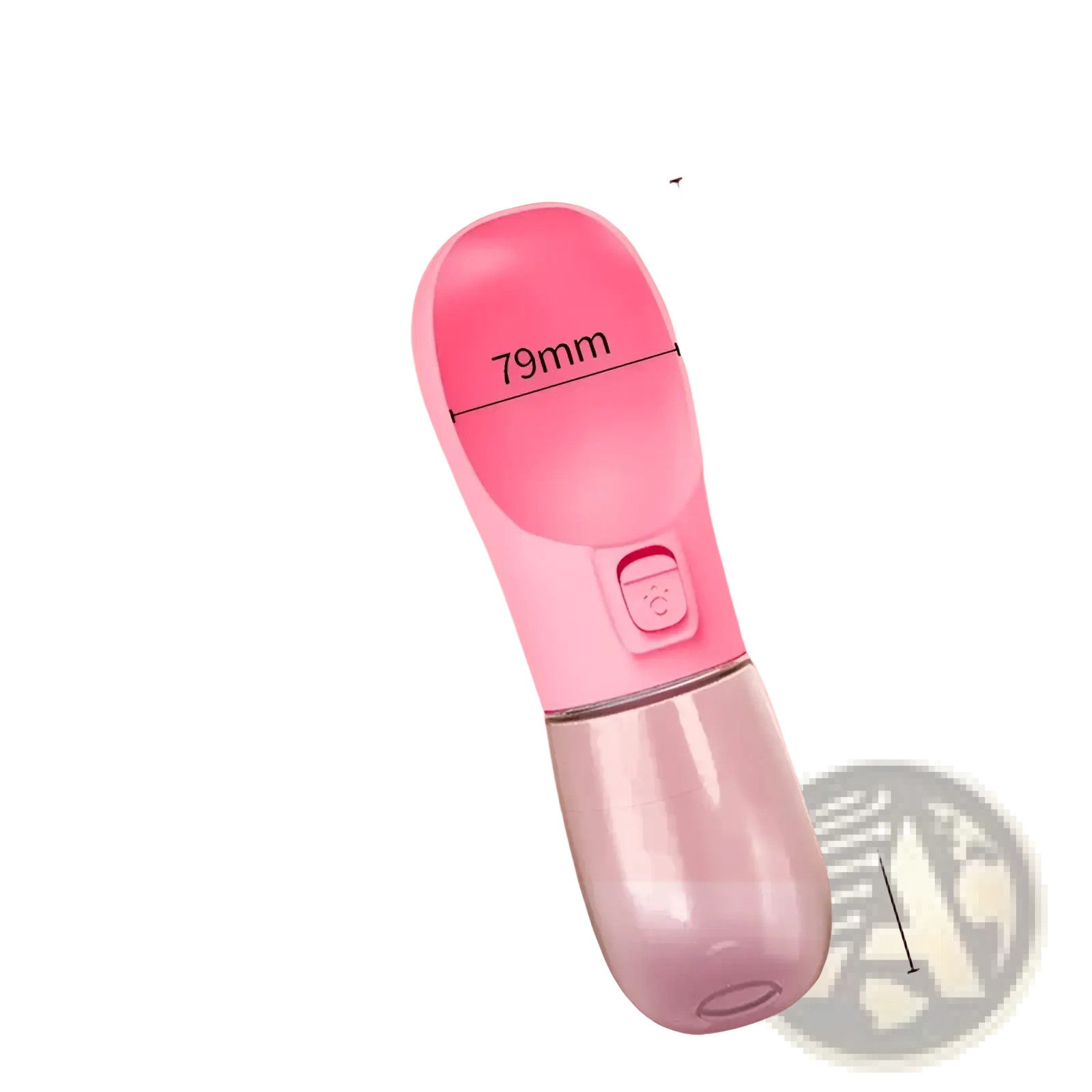 Pink translucent plastic dog water bottle with cute face button on handle portable travel feeder 458ml capacity