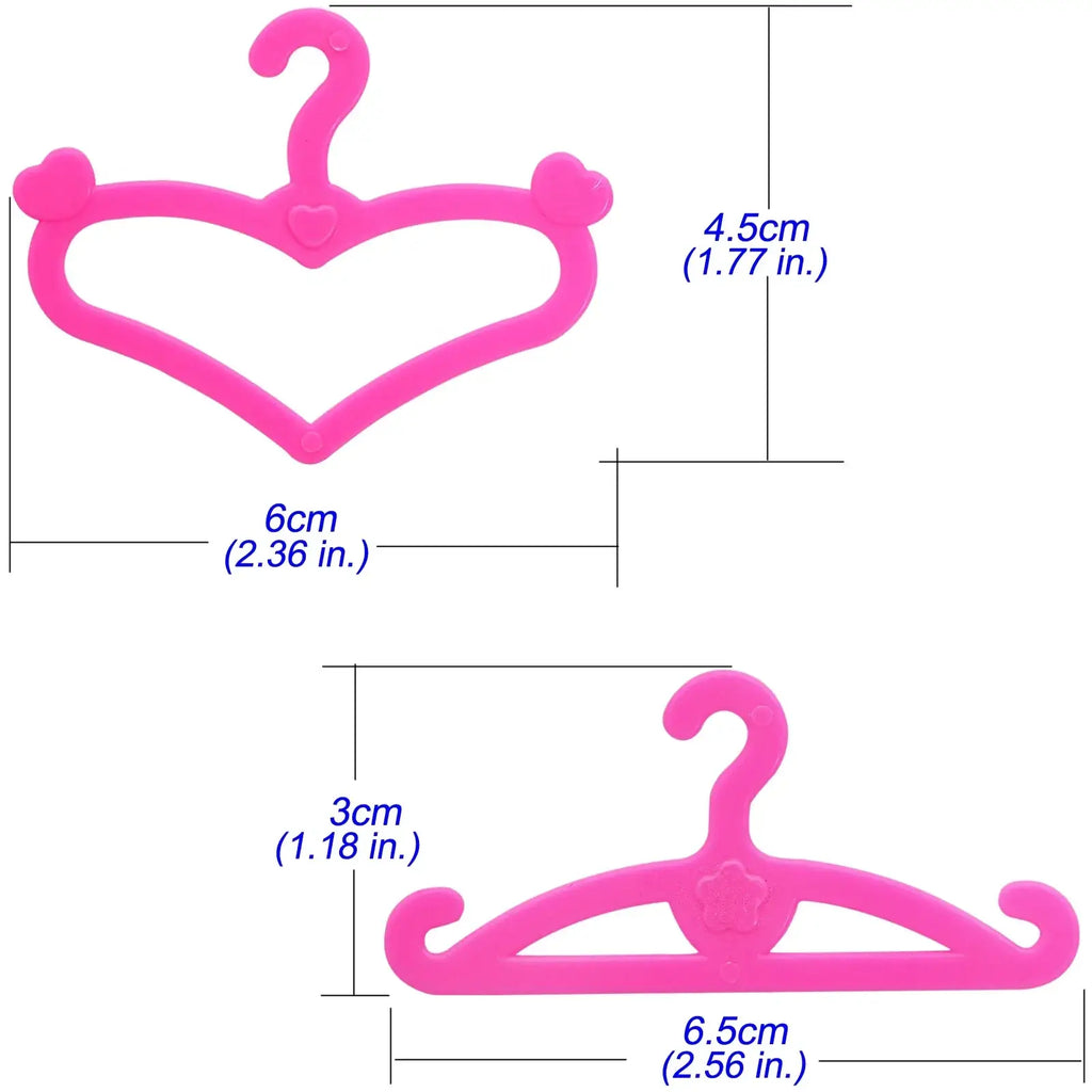Pink plastic doll hangers in heart and star shapes from doll accessories set 50 piece fashion outfit collection