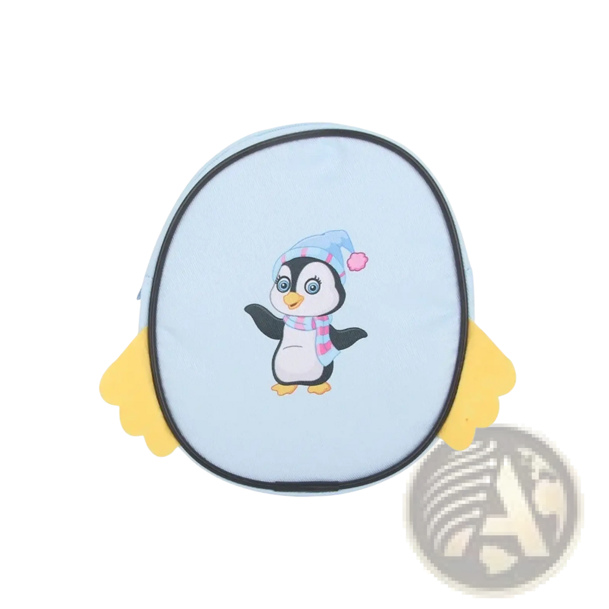 Light blue penguin-themed foldable storage bag with yellow wing flaps and cartoon penguin for travel accessory use