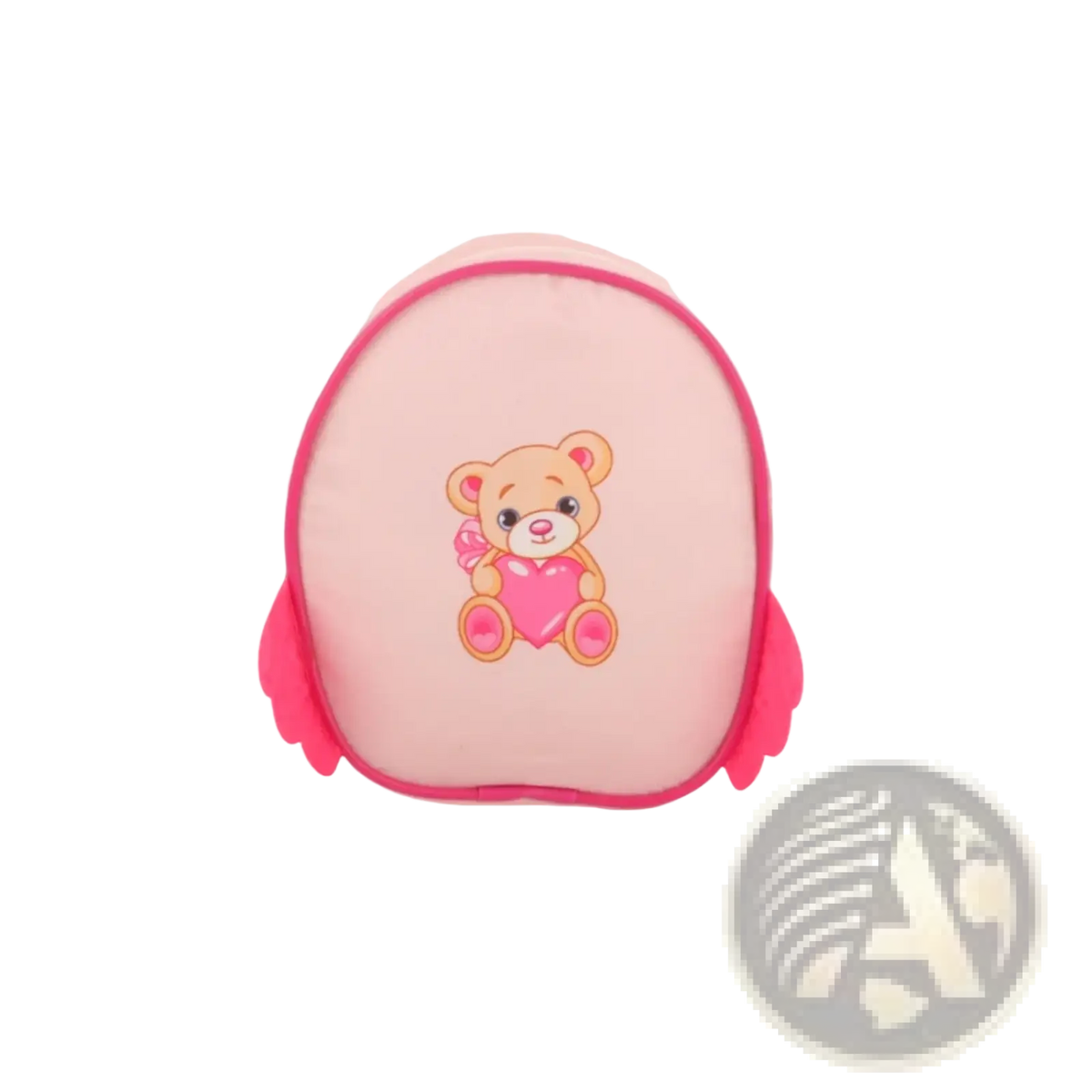 Doll backpack cute mini pink plush travel case with embroidered teddy bear holding heart and soft rounded wings