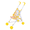 Yellow and white doll stroller with colorful cartoon print fabric seat for toy pram use