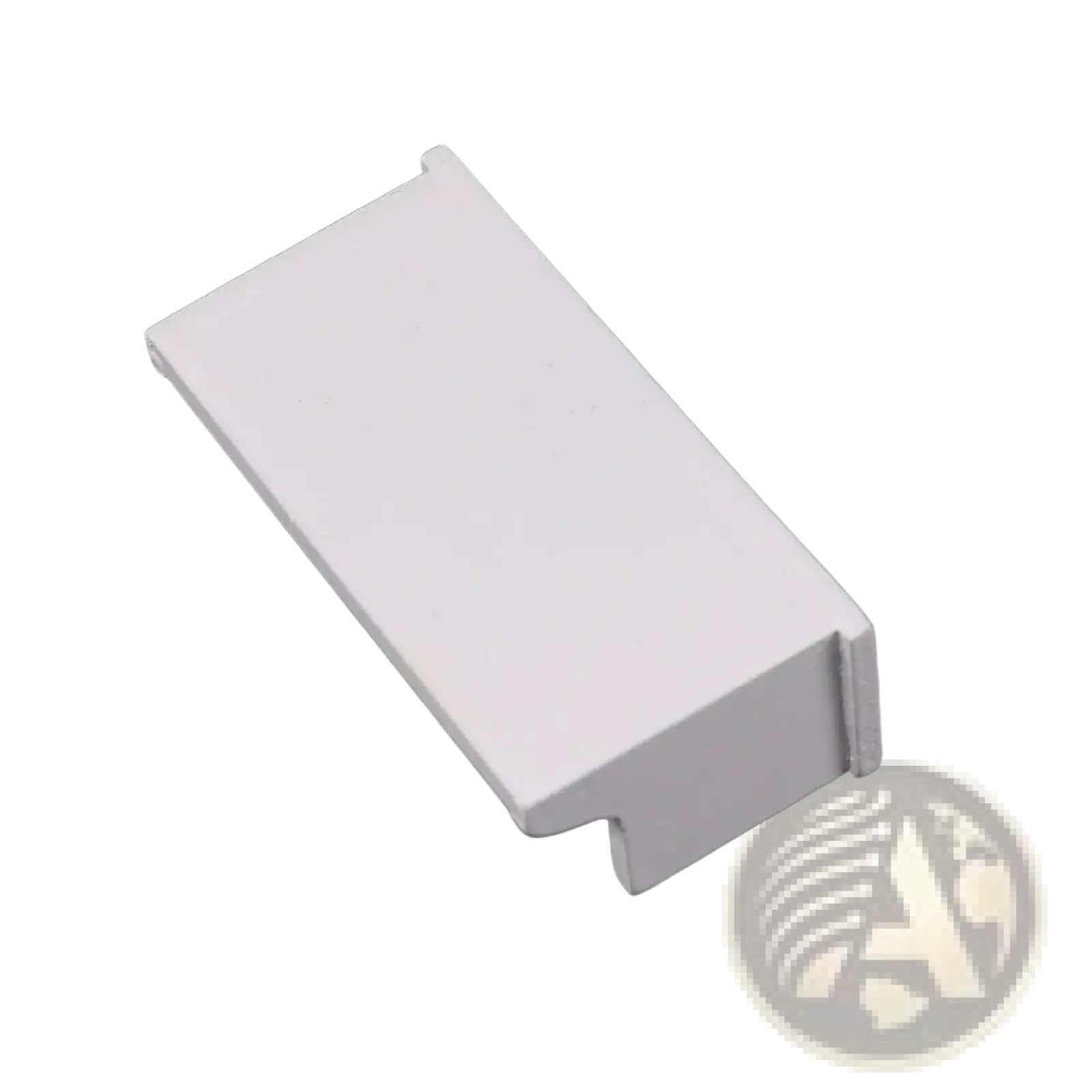 Dollhouse miniature white wall rack with hooks featuring a white rectangular plastic corner piece with beveled edges