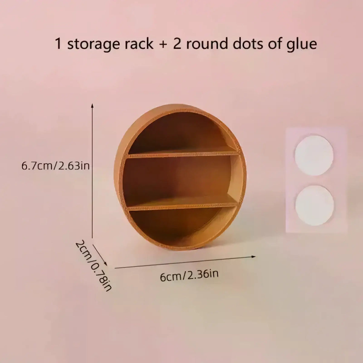 Circular dollhouse wall cabinet miniature wooden display shelf in light brown natural wood with three shelves