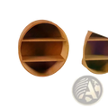 Circular tan dollhouse wall cabinet miniature wooden display shelf made of corrugated cardboard with two dividers
