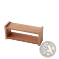 Minimalist two-tier wooden dollhouse storage shelf with light brown finish and simple design