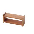 Minimalist two-tier wooden dollhouse storage shelf with light brown finish and simple design